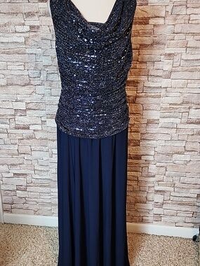 R&M Richards Glitter Evening Dark Blue Dress